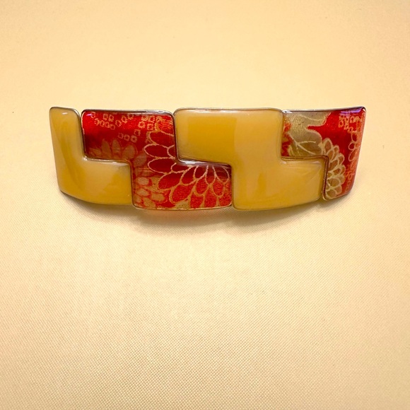 Clip Paris Red and Cream Patterned Barrette - Picture 1 of 7